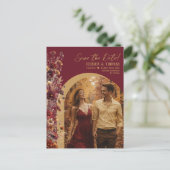 Burgundy Wildflowers Photo Wedding Save the Date Aankondigingskaart (Staand voorkant)