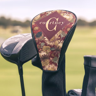Burgundy William Morris bloemrijke elegante monogr Golfheadcover