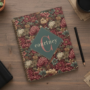 Burgundy William Morris bloemrijke elegante monogr Planner