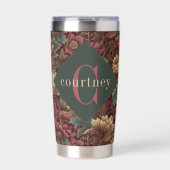 Burgundy William Morris Floral Elegant Monogram  Geïsoleerde Drinkbeker (Voorkant)