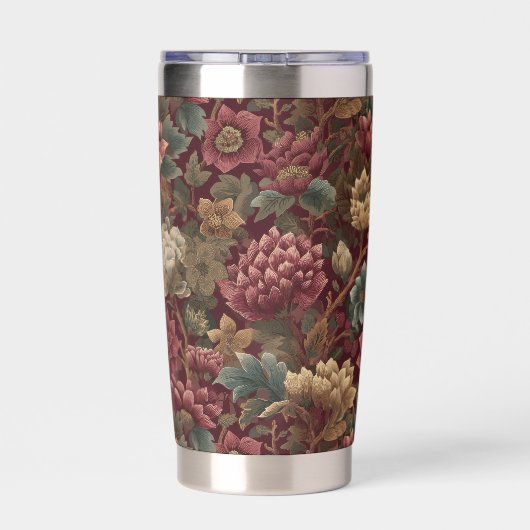 Burgundy William Morris Floral Elegant Monogram  Geïsoleerde Drinkbeker (Achterkant)