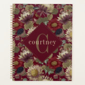 Burgundy William Morris Floral Elegant Monogram  Planner (Voorkant)