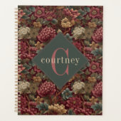 Burgundy William Morris Floral Elegant Monogram Planner (Voorkant)