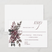 Burgundy Wine and Sage Floral | RSVP Kaartje (Voorkant / Achterkant)