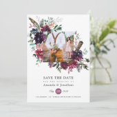 Burgundy Wine Boho Floral Wedding Foto Save The Date (Staand voorkant)