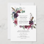 Burgundy Wine Boho Floral Wedding Kaart (Voorkant)