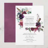 Burgundy Wine Boho Floral Wedding Kaart (Voorkant / Achterkant)