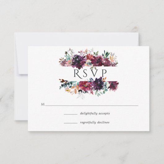 Burgundy Wine Boho Floral Wedding RSVP Kaartje (Voorkant)