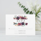 Burgundy Wine Boho Floral Wedding RSVP Kaartje (Staand voorkant)