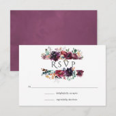 Burgundy Wine Boho Floral Wedding RSVP Kaartje (Voorkant / Achterkant)