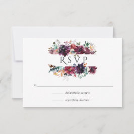 Burgundy Wine Boho Floral Wedding RSVP Kaartje