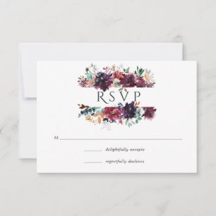 Burgundy Wine Boho Floral Wedding RSVP Kaartje