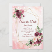 Burgundy Wine Boho Waterverf Floral Save the Date Kaart (Voorkant)