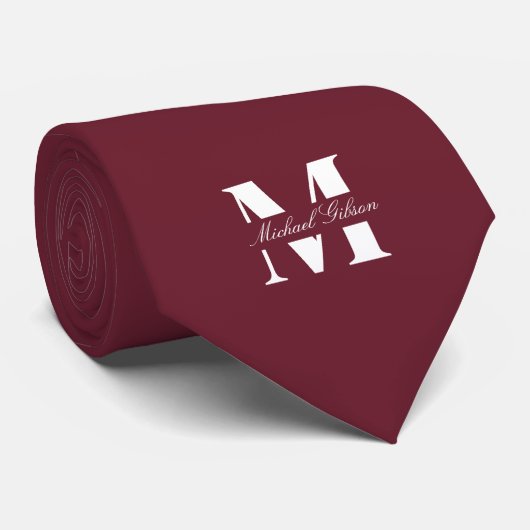 Burgundy Wine | Custom Monogram Wedding Groomsmen  Stropdas (Opgerold)