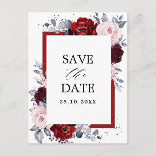 Burgundy Wine Dusty Blue Slate Save the Date Briefkaart