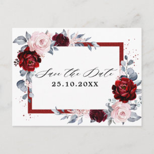 Burgundy Wine Dusty Blue Slate Save the Date Briefkaart