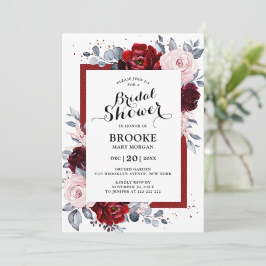 Burgundy Wine Dusty Blue Slate Vrijgezellenfeest Kaart (Staand voorkant)