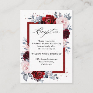 Burgundy Wine Dusty Blue Slate Wedding Reception Informatiekaartje