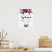 Burgundy Wine Floral Waterverf Boho Wedding Sign Poster (Keuken)