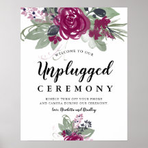 Burgundy Wine Floral Waterverf Boho Wedding Sign