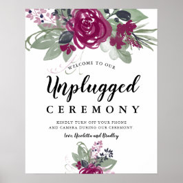 Burgundy Wine Floral Waterverf Boho Wedding Sign Poster