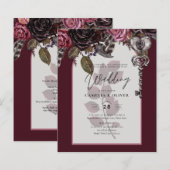Burgundy Wine Floral Wedding Herfst Winter INVITE (Voorkant / Achterkant)