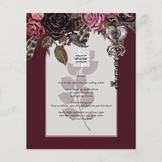 Burgundy Wine Floral Wedding Herfst Winter INVITE (Achterkant)