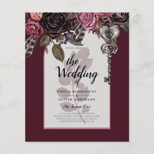 Burgundy Wine Floral Wedding Herfst Winter INVITE (Voorkant)