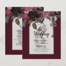 Burgundy Wine Floral Wedding Herfst Winter INVITE