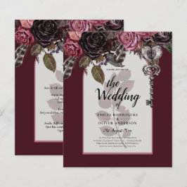 Burgundy Wine Floral Wedding Herfst Winter INVITE