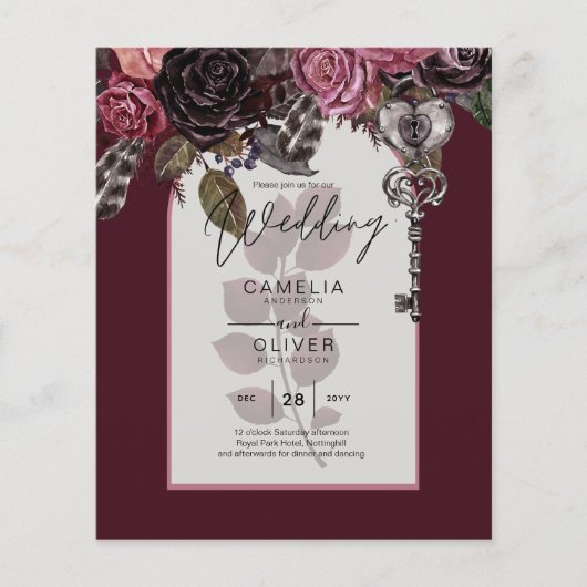 Burgundy Wine Floral Wedding Herfst Winter INVITE Flyer (Voorkant)