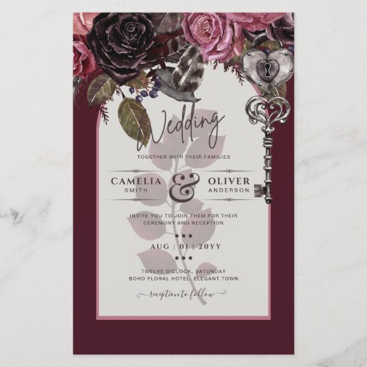 Burgundy Wine Floral Wedding Herfst Winter INVITE Flyer (Voorkant)