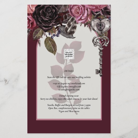 Burgundy Wine Floral Wedding Herfst Winter INVITE Flyer (Achterkant)