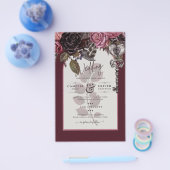 Burgundy Wine Floral Wedding Herfst Winter INVITE Flyer (Enkel)
