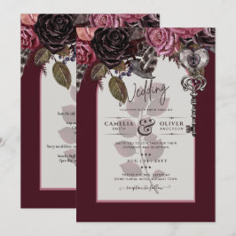 Burgundy Wine Floral Wedding Herfst Winter INVITE Kaart
