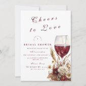 Burgundy Wine Glass Floral Bridal Shower Kaart (Voorkant)