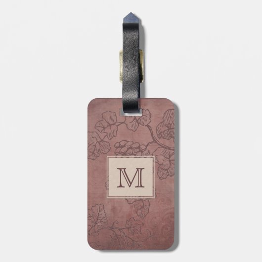 Burgundy Wine Grapevine Monogram Bagagelabel (Achterkant verticaal)