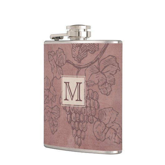 Burgundy Wine Grapevine Monogram Heupfles (Links)