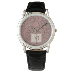 Burgundy Wine Grapevine Monogram Horloge