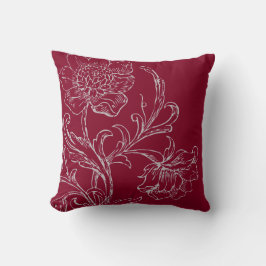 Burgundy Wine & Gray Modern Elegant Floral Kussen