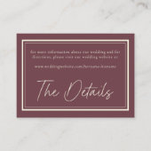 Burgundy Wine Minimalist Frame Wedding Informatiekaartje (Voorkant)