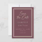 Burgundy Wine Minimalist Frame Wedding Photo Save The Date (Voorkant)