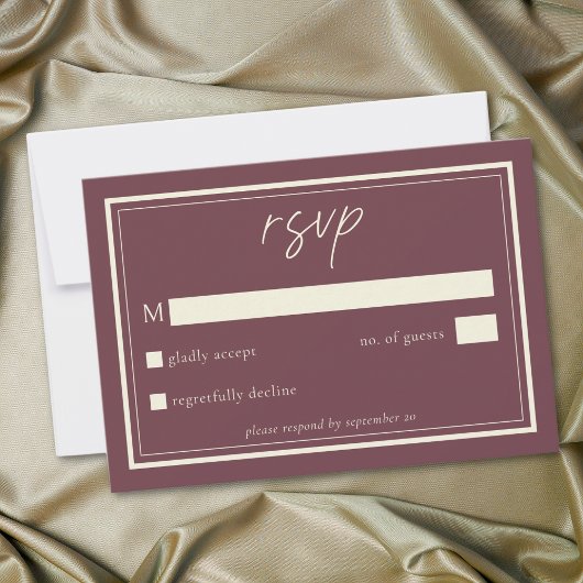 Burgundy Wine Minimalist Frame Wedding RSVP Kaartje