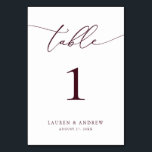 Burgundy Wine Minimalist Weddenschap | Aangepaste  Kaart<br><div class="desc">(**VOEG NOTA: Om orde te maken,  pas eenvoudig uw lijstaantal (en naam/datum) aan en voeg elk aantal aan uw kar afzonderlijk toe. Controleer vervolgens wanneer u klaar bent.) Mooie,  elegante,  moderne en minimalistische,  tabelnummerkaart. Volledig aanpasbaar met uw namen (of de Naam van de Gebeurtenis) en Datum.</div>