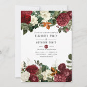 Burgundy Wine Red Floral Wedding Kaart (Voorkant)