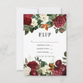 Burgundy Wine Red Floral Wedding RSVP Kaartje (Voorkant)