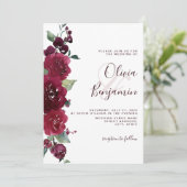 Burgundy Wine Red Marsala Floral Wedding Kaart (Staand voorkant)