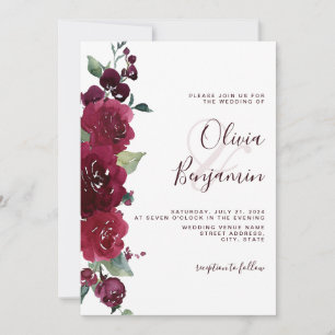Burgundy Wine Red Marsala Floral Wedding Kaart