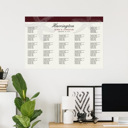 Burgundy Wine Starfish Wedding Seating Chart Poster (Thuiskantoor)
