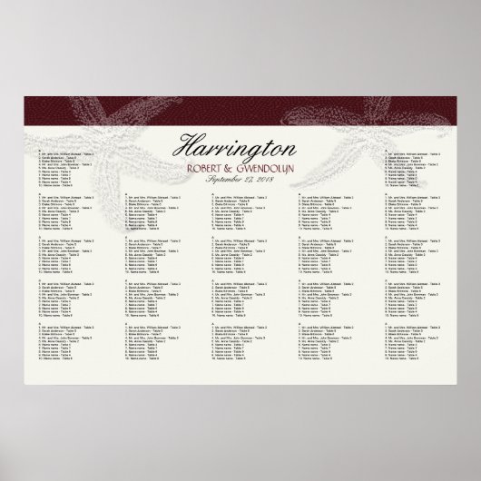 Burgundy Wine Starfish Wedding Seating Chart Poster (Voorkant)